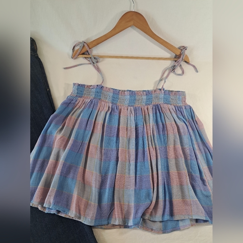 LOFT Blue and Pink checkered adjustable tie straps LARGE New with tags